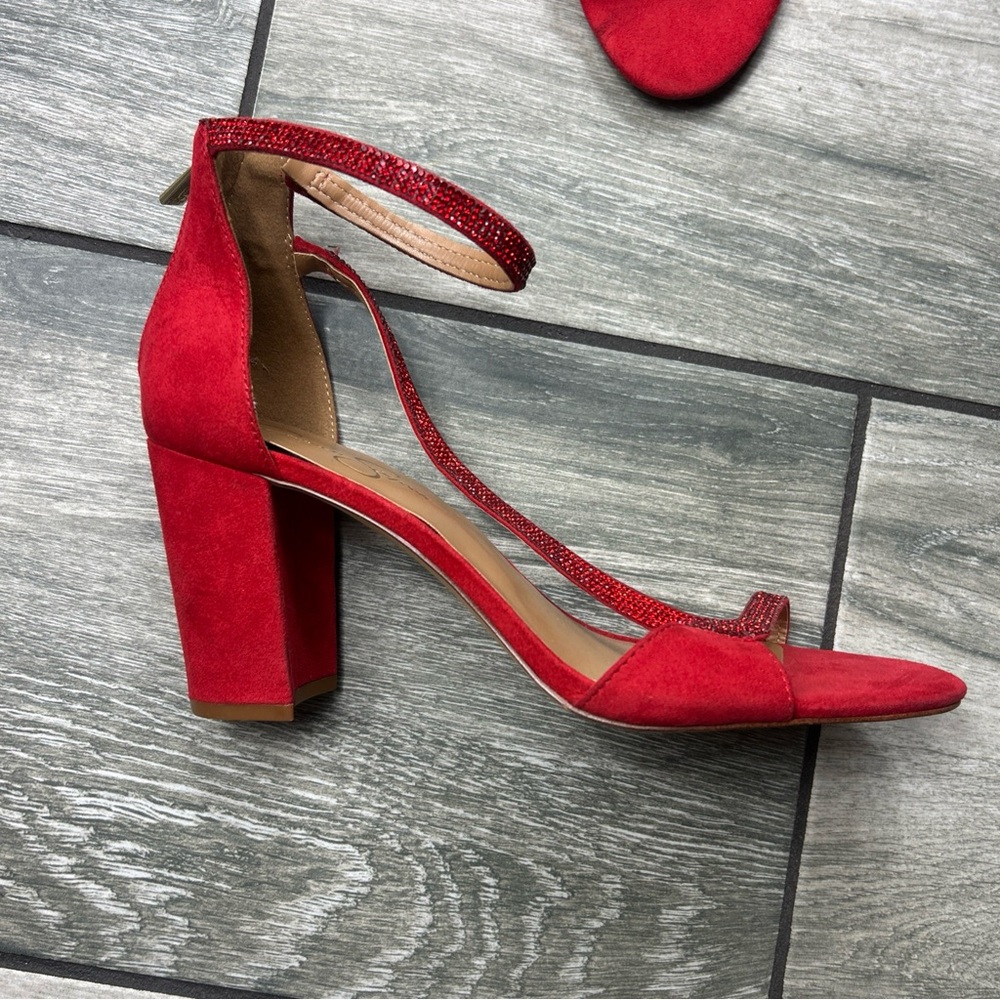 Jessica Simpson Vibrant Red Heels With Sparkling … - image 2